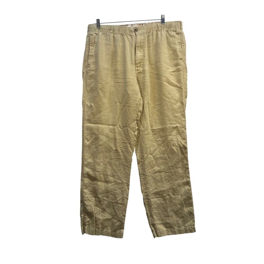 28‎ Palms Mens 100% Linen Pants XL 32 Tan Khaki Elastic Drawstring Relaxed Beach